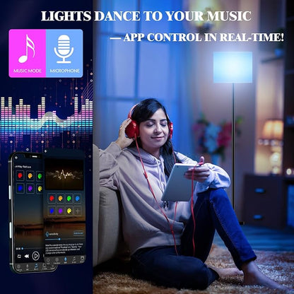 Qaubauyt Smart LED Floor Lamp with APP Control & RGB Colors - Dimmable Standing Lamp for Living Room, Bedroom, Gaming - Remote, Timer, 9W Bulb Included, 60.6" Modern Tall Lamp (Beige)