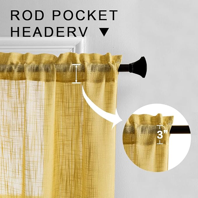Mustard Yellow Kitchen Curtains Retro Vintage 70s Rod Pocket Small Semi Sheer Honey Gold Short Curtains for Bedroom 2 Panels Set Bathroom Decor Living Room Bay Windows Decorations 36 Inch Length