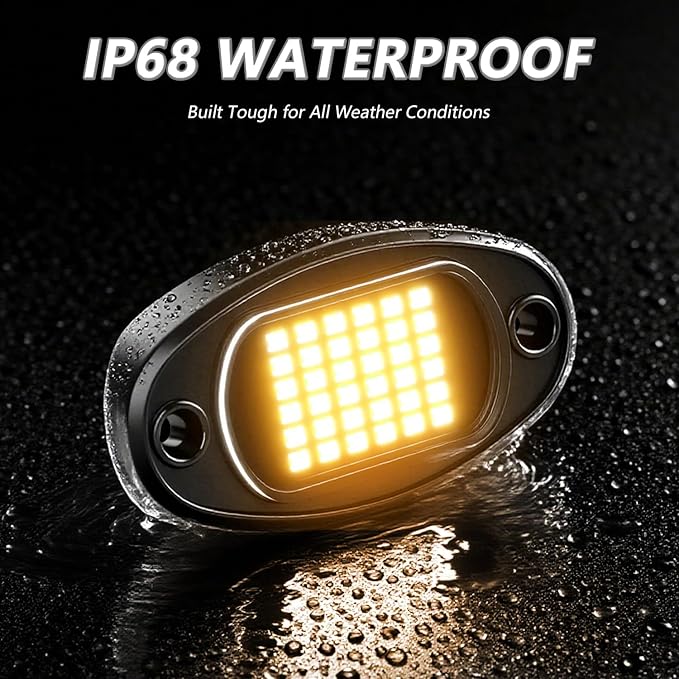 Rock Lights Ultra Bright LED Neon Underglow Lights Waterproof for Trucks Pickup SUV UTV ATV RZR Car Boats Motorcycle (Yellow, 16 Pods+ 33ft Wire Harness)