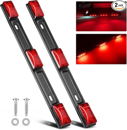 Nilight 9 LED Marker Tail Trailer Light Bar 14.2Inch 2 PCS Red Clearance Identification Running Mark ID Rear Stainless Steel Bracket for 12V Pickup Truck RV Boat