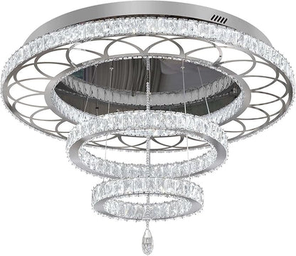Flashing God W40 Crystal Chandelier for Living Room Modern Flush Mount Chandelier Large Chandelier for Foyer Dining Room Hallway Dimmable 2700k 4500k 6000k