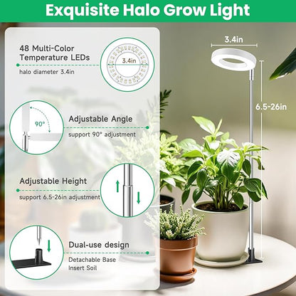 Aokrean Grow Lights for Indoor Plants,Full Spectrum Plant Lights for Indoor Growing with 3/9/12H Timer, 3 Color Modes, 10 Brightness, 6.5"-26" Height Adjustable Small Grow Light, 2 Pack(3.4in)
