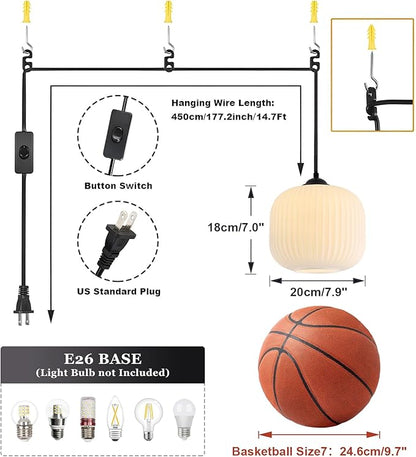 Milk Glass Hanging Pendant Light Plug in Farmhouse Black Pendant Lights Kitchen Island Lighting Frosted Glass Hanging Lamp Bedroom Plug in Ceiling Light