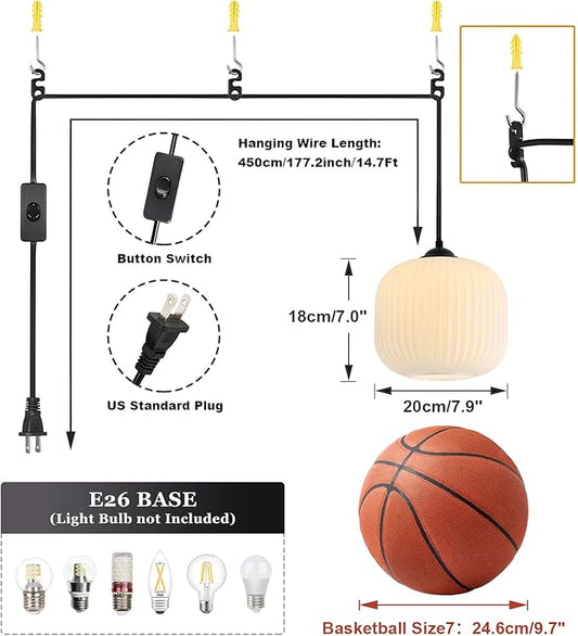 Milk Glass Hanging Pendant Light Plug in Farmhouse Black Pendant Lights Kitchen Island Lighting Frosted Glass Hanging Lamp Bedroom Plug in Ceiling Light