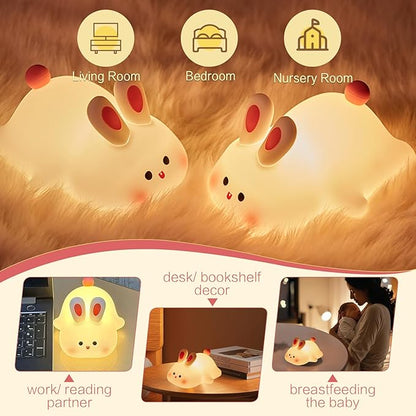 YR YRHH-PET Cute Bunny Night Light, Squishy Rechargeable Bunny Lamp Kids Easter Gift, Big Face Rabbit Decor, Mom or College Girl Gifts, Dimmable Bunnies, Nursery Touch Nightlight, Safe Silicone