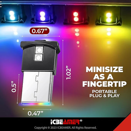 ICBEAMER Mini Smart USB Type-A 2-Pack (Purple) | LED Night Light for Car Interior, Trunk, Center Console, Easy Plug-in, Enhance Automotive Ambiance, Perfect for Night Use