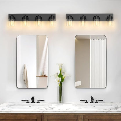 IZORRO Bathroom Vanity Light Fixture, 4-Light 30 Inch Matte Black Bathroom Light Fixtures Over Mirror, with Clear Glass Shade, Modern Farmhouse Vanity Lights, Rustic Restroom Lighting Fixtures