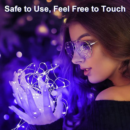 6 Pack Black Light Fairy Lights Battery Operated UV Black String Lights Waterproof Silver Wire 7 Ft 20 Led Firefly Starry Moon Lights for DIY Glow Party Body Paint Halloween Décor