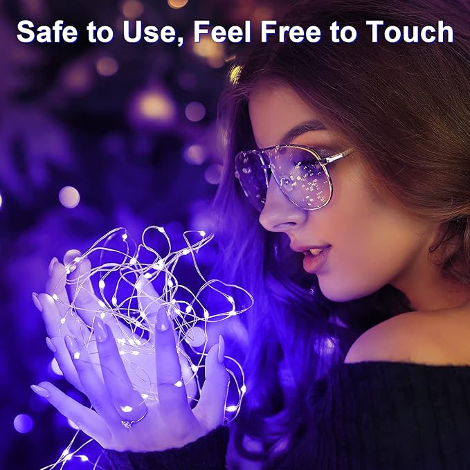 12 Pack Black Light Fairy Battery Operated UV Waterproof Silver Wire 7 Ft 20 Led Firefly Starry Moon Lights for DIY Glow Party Body Paint Halloween Decor