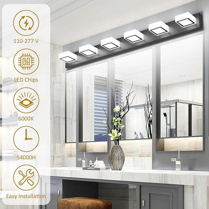 Ralbay Black Bathroom Vanity Lights 48inch Metal Acrylic LED Modern Bathroom Wall Lighting Fixtures Matte Black (White Light 6000K, Non-dimmable)