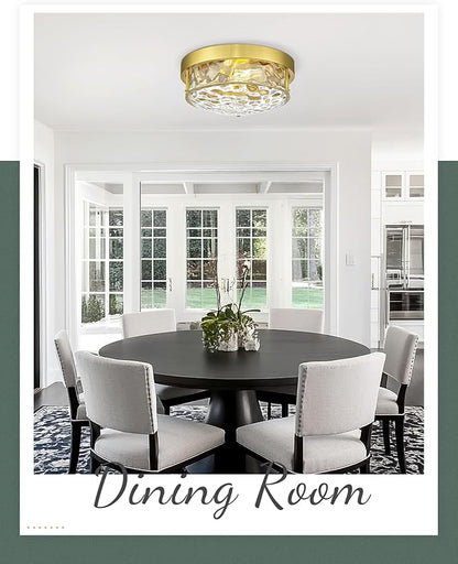 Polished Gold 12" Ceiling Fixture – Hammered Glass, Farmhouse-Inspired Flush Mount for Bedroom, Living Room, or Dining Area - CKCL4822-2W-HGPG