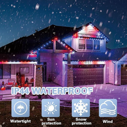 LAMPHOME Red White and Blue Patriotic String Lights, 66ft 200LED 4th of July Lights Plug in, 16 Modes with Timer Outdoor String Lights for Independence Day Memorial Day Patriotic Tree Holiday Decor