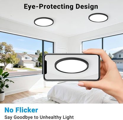 2 Pack LED Flush Mount Ceiling Light,9Inch 18W,3000K/3500K/4000K/5000K/6500K 5 Color Temperatures Ceiling Light Fixture for Kitchen Porch Hallway Bedroom Bathroom and Closet,Black