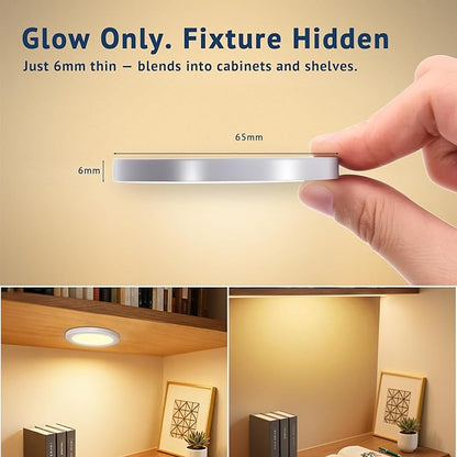 V4light LED Puck Lights 8 Pack, 6mm Ultra-Thin Plug in Under Cabinet Lighting with Touch Dimmer, Adjustable Color Temp(2700K-6500K), Easy Installation for Kitchen, Pantry, Closet, Bedroom