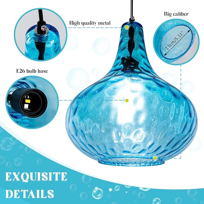 Lighting Modern Globe Pendant Light Fixtures Blue Glass Pendant Lights Vintage 1-Light Single Kitchen Island Hanging Light Mouth-Blown Glass Lampshade Mid Century Black Hanging Lights