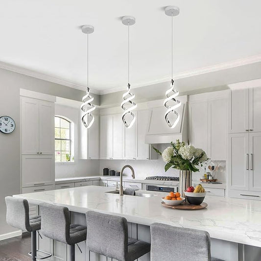 EIDISUNY 3 Packs Pendant Light, 15W Spiral Led Pendant Light, 4500K Modern Pendant Lights Kitchen Island, Adjustable Height Pendant Light for Dining Room Bedroom Kitchen Island Cafe