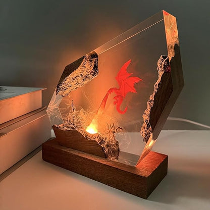Epoxy Fire Dragon Resin Lamp, Handmade Resin Night Light with USB Port, Multi-Color LED Light, Ideal Home Bedroom Decor, Unique Birthday Holiday Gifts for Father Men Husband Boyfriend Him Kids (8"x5")