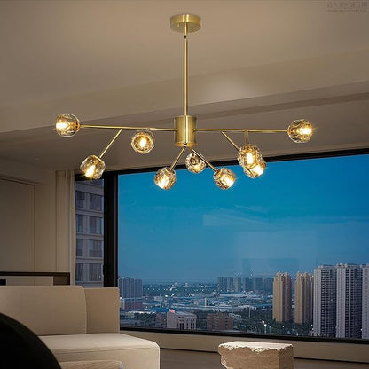 Depuley Modern Gold Sputnik Chandelier: 9-Light Crystal Glass Chandelier for Dining Room - Kitchen Table Light Fixture Mid Century Hanging Lamp Height Adjustable for Foyer (Included G9 Bulbs)