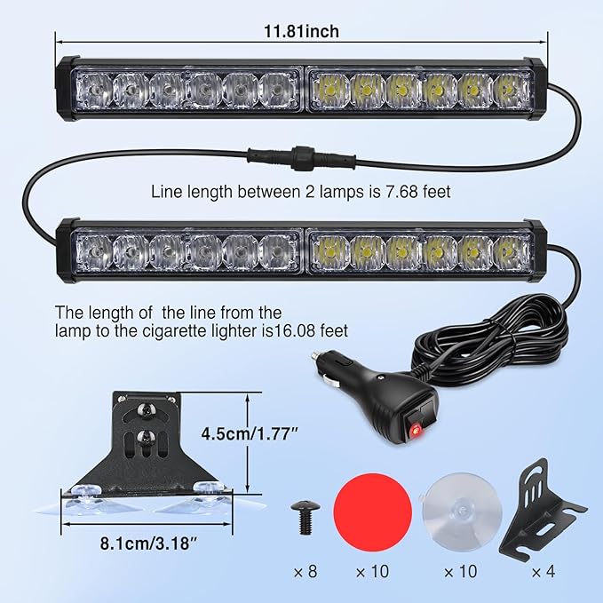 Nilight 24LED Emergency Strobe Traffic Advisor Light Bar 2 in 1 Blue White Dash Warning Safety Flashing Lights Front/Rear Windshield Construction Lights for Trucks Cars Plow Police Vehicles