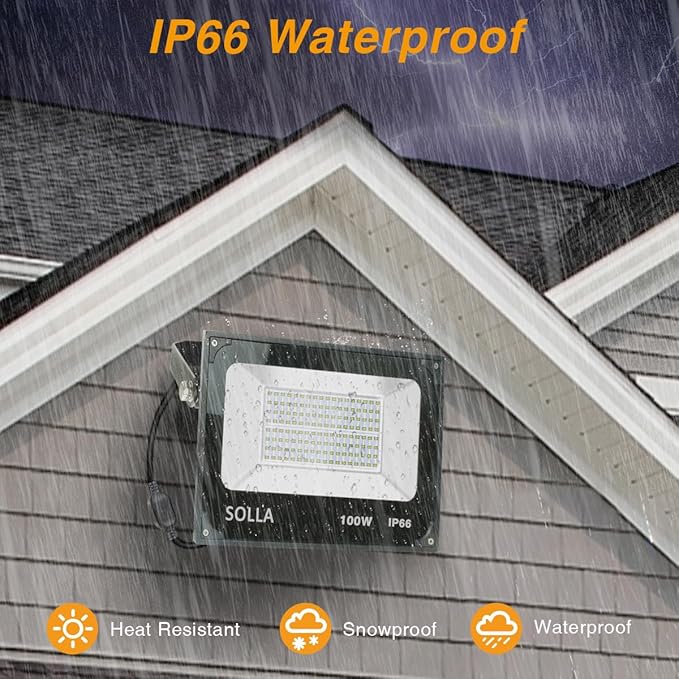 SOLLA 2 Pack 100W Led Flood Light, 8000lm 6000K Daylight White Exterior Flood Lighting, Outdoor Indoor Flood Light Fixture Landscape Security Floodlight Spotlight for Yard, Garden, Garage, Rooftop