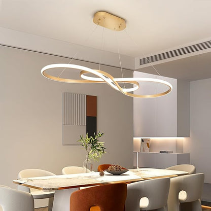 Modern Led Pendant Light, Dimmable Gold LED Chandelier for Dining Room Light Fixture Over Table Modern Kitchen Island Lighting, Height Adjustable Ceiling Light