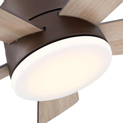 24" Mini Flush Mount Ceiling Fan with Light and Remote, 5-Blade Small Ceiling Fan for Bedroom Kitchen Office, Reversible AC Motor, Hugger Low Profile Fan with 3000K LED Light，Antique Brass
