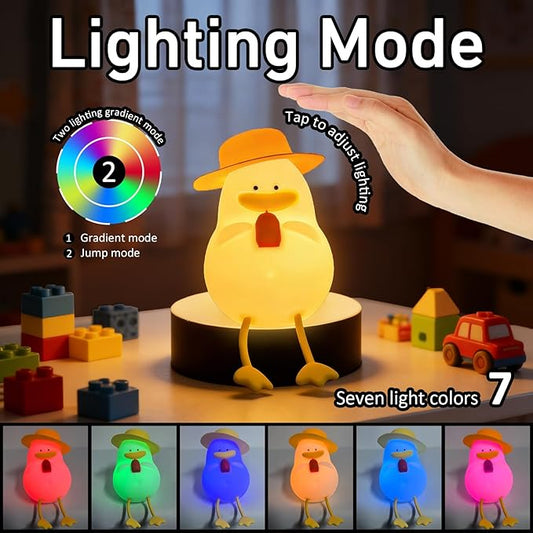 Cute Duck Night Light - 7 Color Squishy Silicone Duck Lamp, Rechargeable Portable Tap Control Duck Light for Bedside Room Decor Gift for Birthday Christmas
