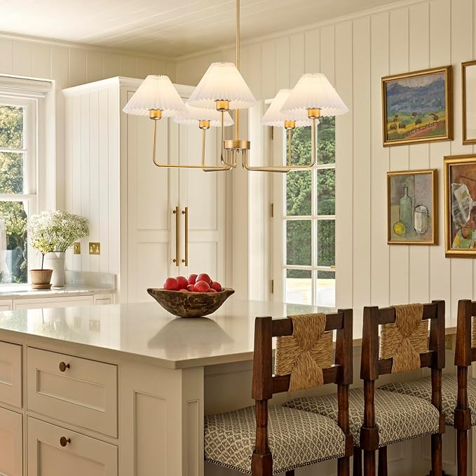 Gold Chandelier,5-Light Farmhouse Chandelier for Dining Room Modern Kitchen Light Fixture Over Table Ceiling Chandelier for Bedroom Living Room Foyer Entryway