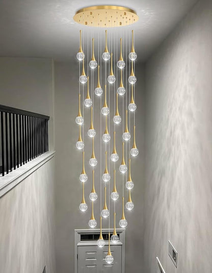 36 Light Modern Glam Crystal Chandelier for High Ceiling LED Dimmable Ceiling Pendant Light Staircase Foyer Enterway Living Room Chandelier Lighting Antique Gold