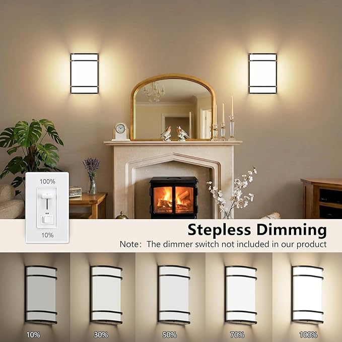 Led Wall Lights Indoor- Modern Wall Sconce Lighting 3000K/4500K/6000K Adjustable Led Wall Lamps for Hallway, Staircase, Corridor, Bedroom, Living Room, Kitchen (1, Black)