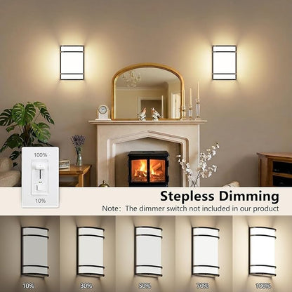 Led Wall Lights Indoor- Modern Wall Sconce Lighting 3000K/4500K/6000K Adjustable Led Wall Lamps for Hallway, Staircase, Corridor, Bedroom, Living Room, Kitchen (2, Black)