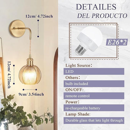 Battery Operated Wall Sconce, Wireless Wall Sconces Decor Set of 2 with RGB Color Changing Dimmable, Wall Sconces Set of Two with Remote, Vintage Wall Lamp for Bedroom Living Room etc