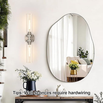 Indoi Brushed Nickel Wall Sconces, Hardwired Bathroom Sconces Vanity Light with Clear Glass, Modern Bathroom Vanity Lights fixtures for Mirror Bedroom Living Room Hallway Kitchen