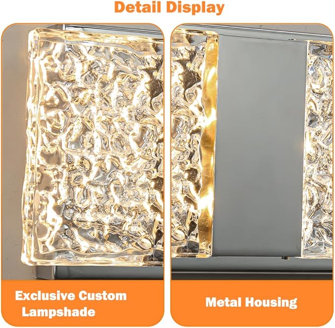 Modern Chrome 4-Lights Bathroom Vanity Light, Eleglant Chrome LED Bathroom Light Fixtures Over Mirror, Dimmable Acrylic Shade Wall Lighting Fixtures, Hardwired Wall Light(H4.33in, L15.16in)