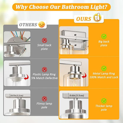 Unicozin 4-Light Bathroom Light Fixtures, Modern Vanity Lights with Clear Glass Shades, Brushed Nickel Bathroom Wall Lamp for Mirror Living Room Cabinet Bedroom