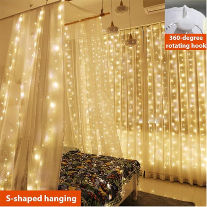 ZSJWL 2 Pack Curtain Lights, 300 LED Curtain Fairy Light with Remote, 8 Modes 9.8 × 9.8 Ft Twinkle String Lights, USB Plug in Copper Wire Lights for Bedroom Window Chrismas Wedding Party, Warm White