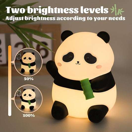Panda Silicone Night Light for Kids, 50+ Hours Long Battery Life Squishy Touch Lamp with Auto Off Timer, Cute Rechargeable Nightlight for Toddler Baby Nursery Mothers Day Gift