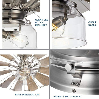 Progress Lighting Clear Glass Ceiling Fan Light Kit for Springer Collection 52 Inch Ceiling Fans, Includes 2 Light Bulbs, Antique Nickel