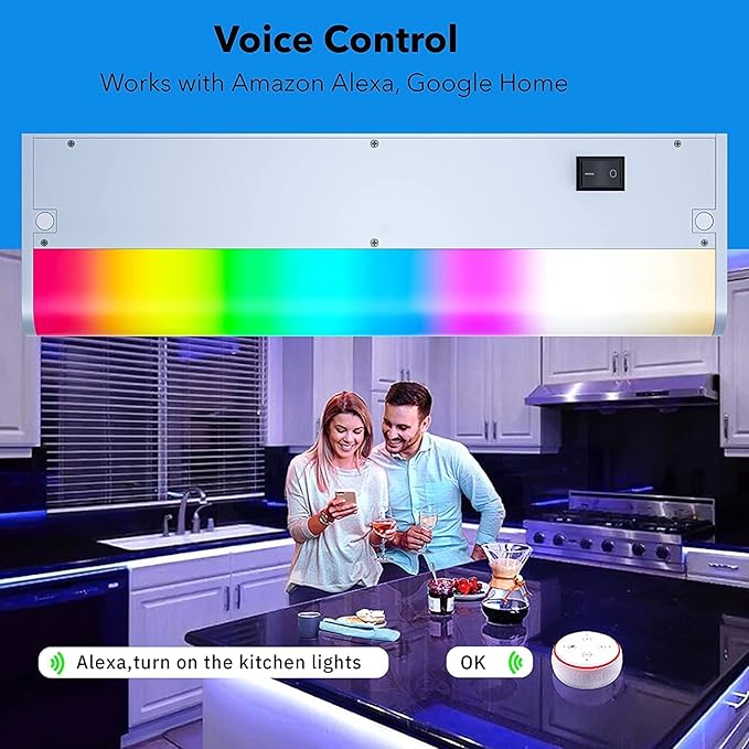LED Under Cabinet Lights Fixture Hardwired, Smart Undercabinet Lighting Alexa Google Enabled. Plug in and Direct Wire. Dimmable and Linkable 120V Under Counter Light for Kitchen (2-Bar 12 Inch)