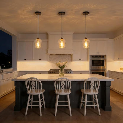 3 Pack Mini 5.1" Glass Pendant Lights Kitchen Island Lighting, Small Black Hammered Glass Pendant Light Fixtures, Black Hammered Glass Island Lights for Kitchen for Dining Room Sink