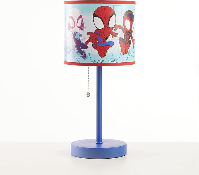 Marvel Spidey and His Amazing Friends Table Lamp,Kids Stick Lamp with Pull Chain by Idea Nuova,Fun Bedroom or Nightstand Lighting,Official Spidey Decor