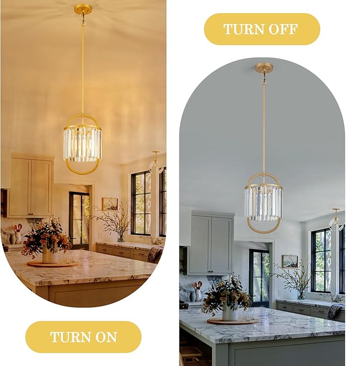 1-Light Modern Small Crystal Chandelier, Mini Gold Pendant Lighting 9.4" Crystal Lamp for Closet Bedroom Foyer Living Room Dining Room Bar