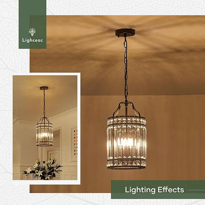 Modern Black Pendant Island Light Fixtures for Kitchen, Luxury Elegant Crystal Small 4-Light Chandeliers for Dining Room, Industrial Cage Hanging Ceiling Lighting for Bedroom Foyer Hallway
