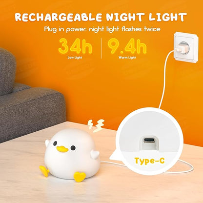 UNEEDE LED Cute Bean Duck Night Light, DoDo Duck Silicone Nursery Night Light Squishy Dimmable Rechargeable Table Bedside Lamp with Touch Sensor for Bedrooms, Living Room Unique Dorm Decor Gift Toy