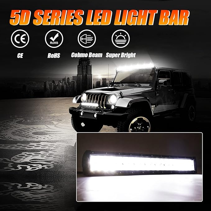 Auxbeam 22" LED Light Bar 120W LED Driving Light Off-Road Lights Spot Flood Combo Work Light Fog Lamp 5D Lens with Wiring Harness for SUV, ATV, UTV, Jeep, Vehicle, Pickup