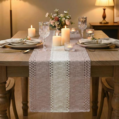 Artoid Mode Pink Farmhouse Rustic Table Runner, Seasonal Hollow Kitchen Dining Table Decoration for Home Party Decor 12x90 Inch