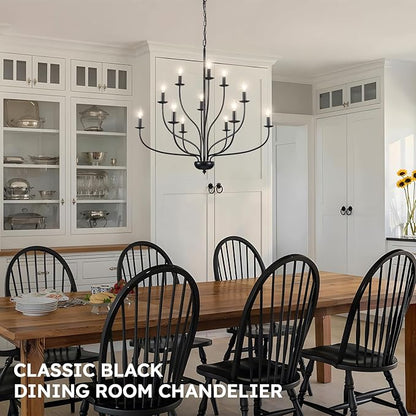 36" Black Farmhouse Chandelier for Dining Room, Modern Large Foyer Chandelier 12-Light Industrial Metal Candle Lighting Fixtures, Modern Farmhouse Chandeliers for Living Room Hallway Entryway E12
