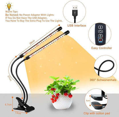 SDOVUERC Grow Lights for Indoor Plants, Full Spectrum LED Plant Lamps with Clips and 3m Cables for Seeding Growing(2 Pack)