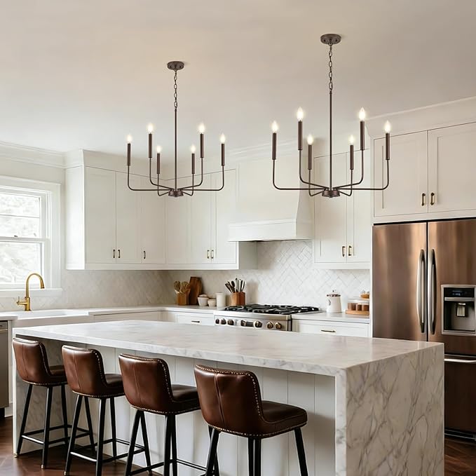 Modern Oil-Rubbed Bronze Chandelier for Dining Room, Metal 6-Light Kitchen Light Fixtures, Farmhouse Candle Hanging Pendant Light for Living Room Entryway Foyer Bedroom (Bulbs Not Included)
