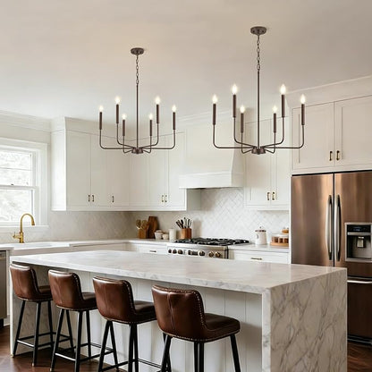 Modern Oil-Rubbed Bronze Chandelier for Dining Room, Metal 6-Light Kitchen Light Fixtures, Farmhouse Candle Hanging Pendant Light for Living Room Entryway Foyer Bedroom (Bulbs Not Included)